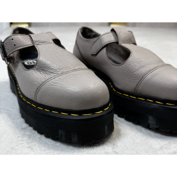 Dr Martens Bethan T-Strap Platform Mary Jane Shoes Pebble Grey Leather US W 10 - Picture 1 of 13